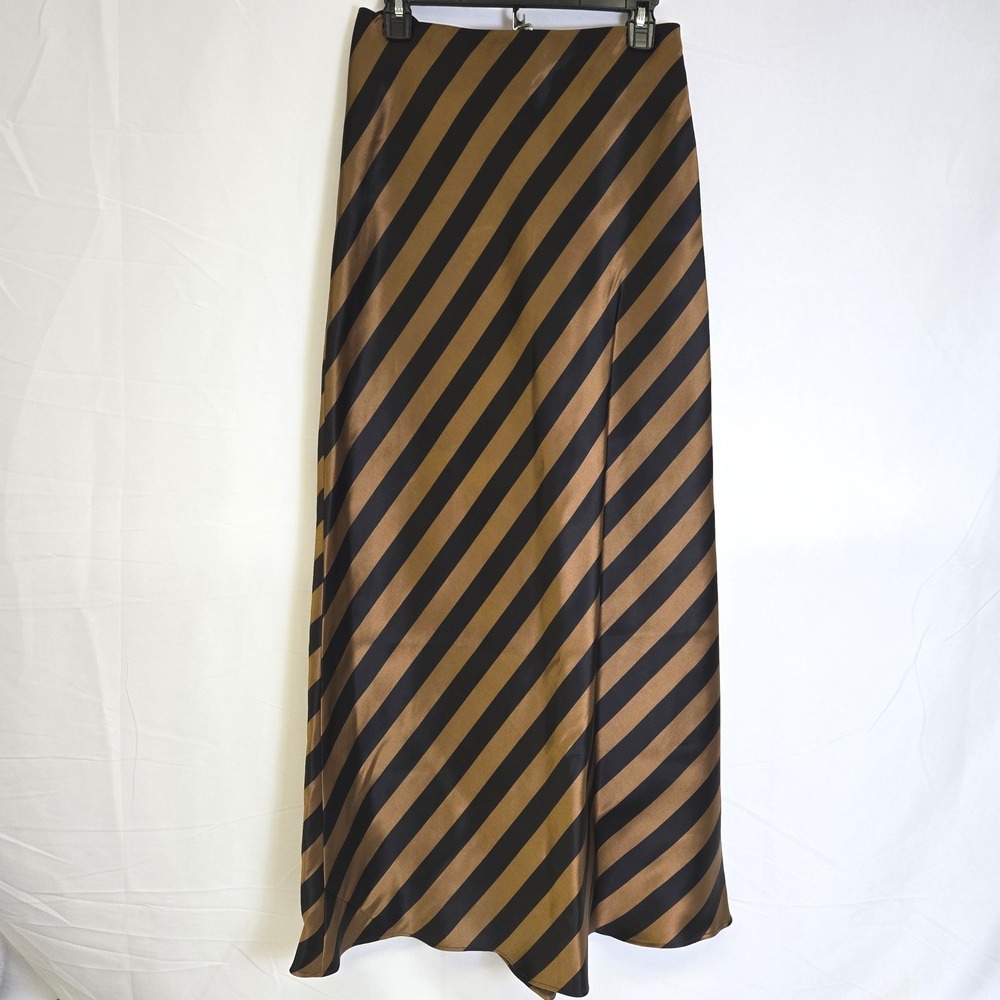Chetta B. 100% Silk Diagonal Striped Maxi Skirt Black Brown Vtg 90s Size 6